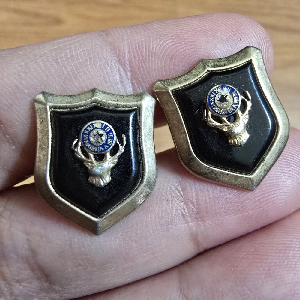 VTG Swank BPOE Elks Lodge Gold Tone Cufflinks Set Black Enamel Fraternal Jewelry